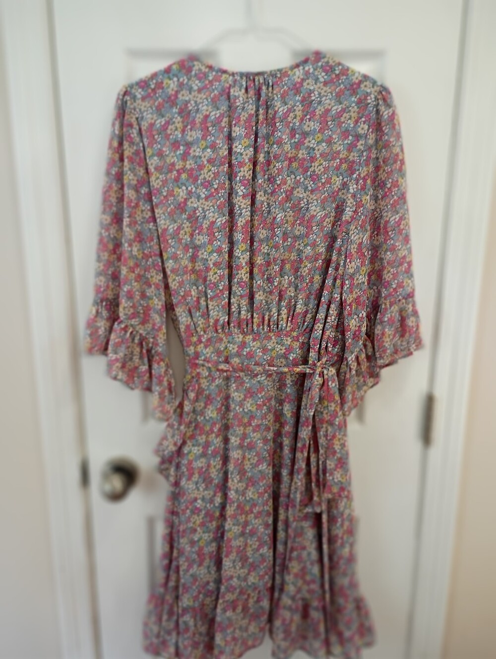 Floral Ruffle Wrap Dress in Mauve Pink - Picture 2 of 2